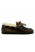 POSA COFFEE BRUSHED LEATHER BOAT LOAFER WITH FUR