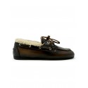 POSA COFFEE BRUSHED LEATHER BOAT LOAFER WITH FUR