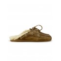POSA BROWN SUEDE BOAT LOAFER MULE WITH FUR