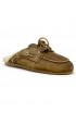 POSA BROWN SUEDE BOAT LOAFER MULE WITH FUR