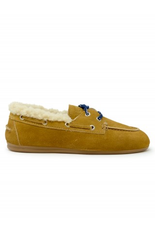 POSA PW29 BROWN SUEDE BOAT LOAFER WITH FUR
