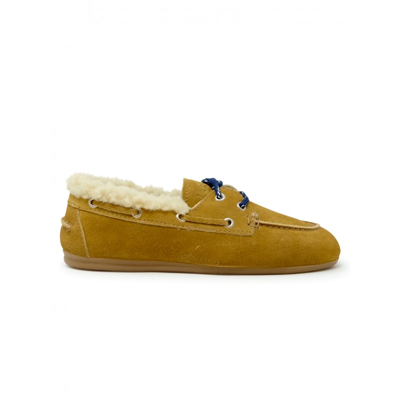 POSA PW29 BROWN SUEDE BOAT LOAFER WITH FUR