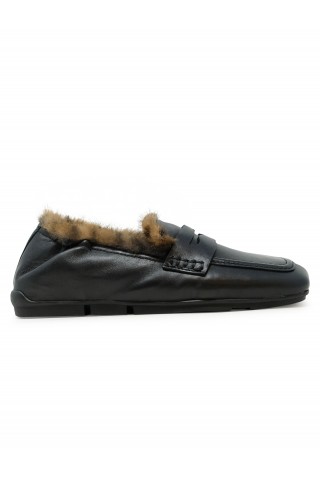 ASH F26-BARKLEYFUR02 NAPPA BLACK FAKE FUR LEOPARD LOAFERS