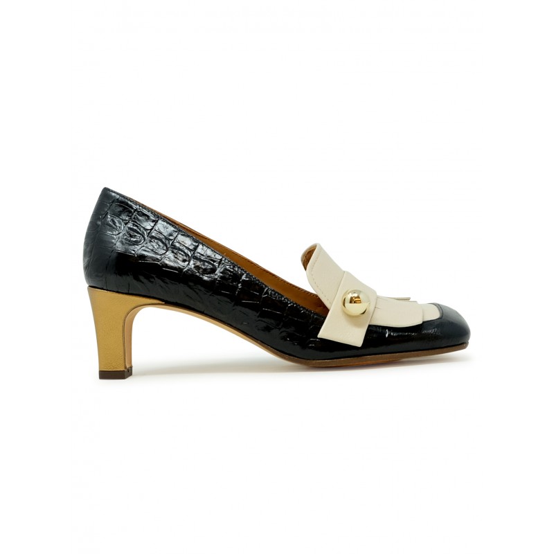 CHIE MIHARA SHIMONE POIS CREAM BLACK LEATHER PUMPS