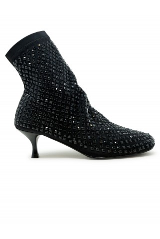 ELENA IACHI R61BLACK LEATHER/GLITTER ANKLE BOOTS