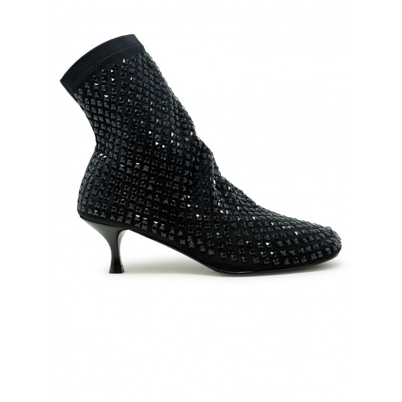 ELENA IACHI R61BLACK LEATHER/GLITTER ANKLE BOOTS