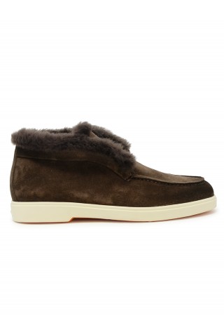 SANTONI WUYA58457TISAPFRT50 SUEDE AND FUR BROWN SLIP ON