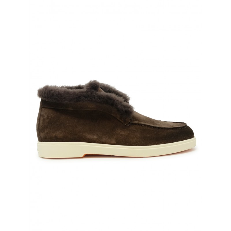 SANTONI WUYA58457TISAPFRT50 SUEDE AND FUR BROWN SLIP ON